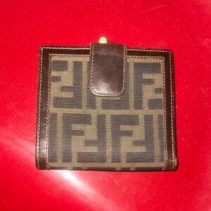 Fendi Black and Brown Logo Kiss Lock  Wallet
